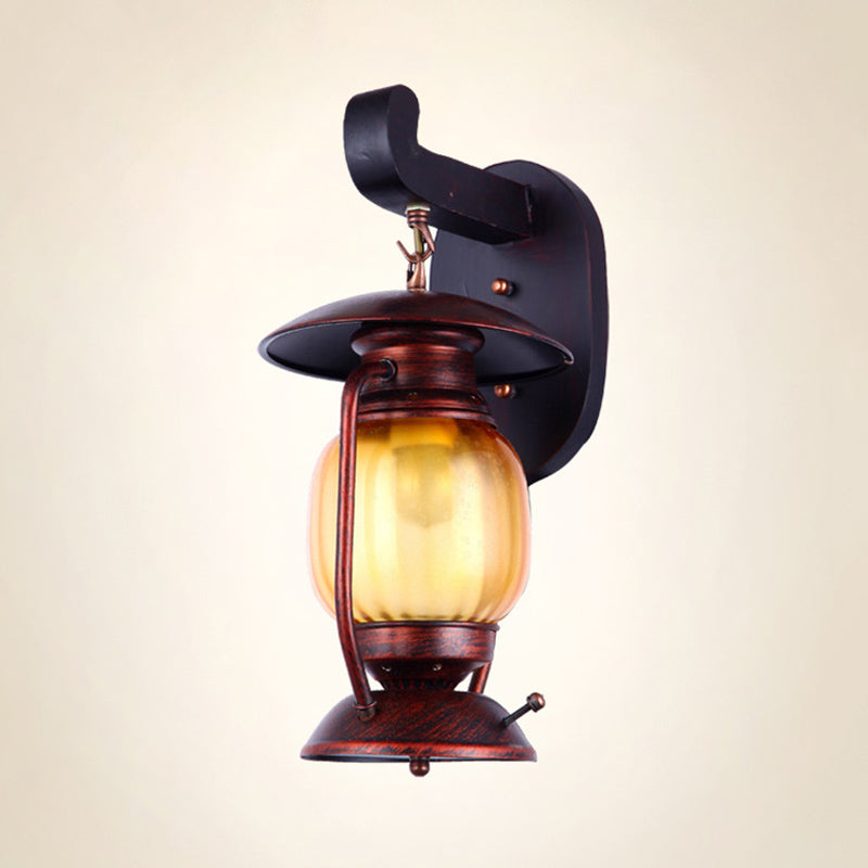 Lisslune | 1 Light Wall Spotlight Lighting Loft Kerosene Amber Glass Wall Lamp in Copper for Stair