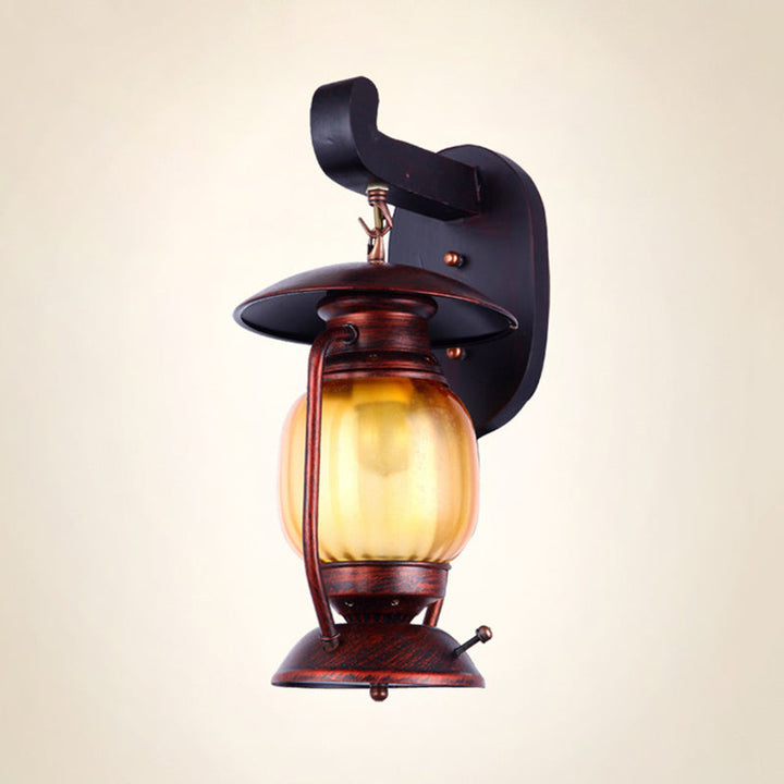 Lisslune | 1 Light Wall Spotlight Lighting Loft Kerosene Amber Glass Wall Lamp in Copper for Stair