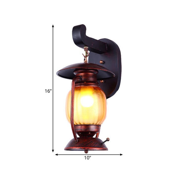 Lisslune | 1 Light Wall Spotlight Lighting Loft Kerosene Amber Glass Wall Lamp in Copper for Stair