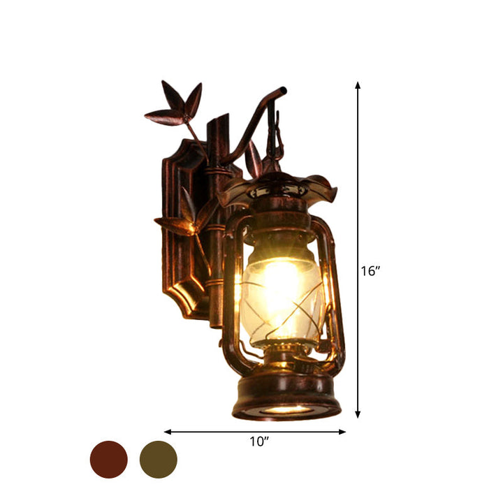 Lisslune | Industrial Lantern Wall Lamp 1 Head Clear Glass Wall Plate Lighting Fixture in Bronze/Copper with Metal Bamboo Back Plate