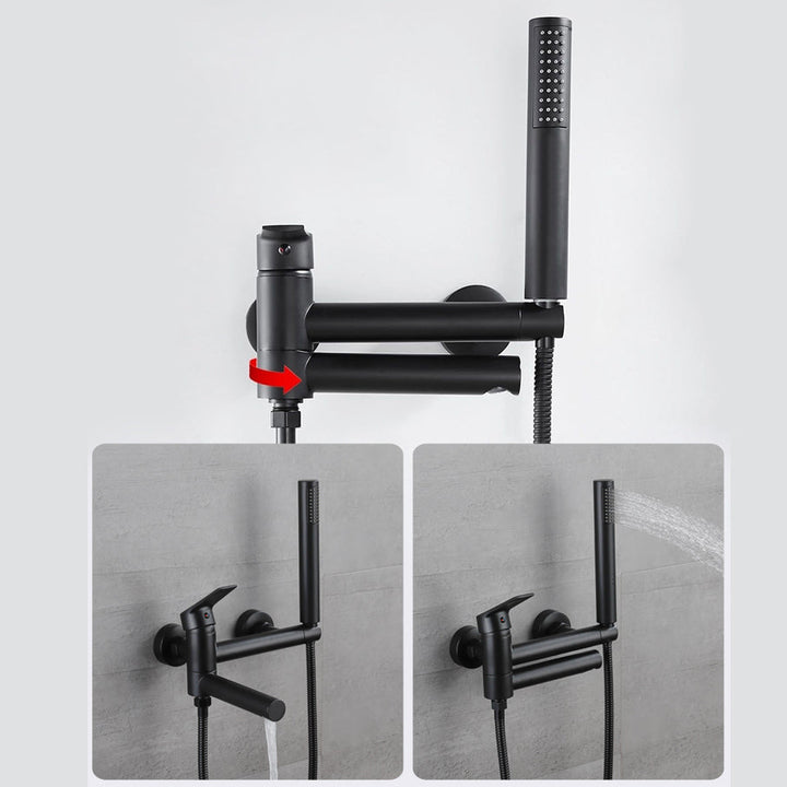 Lisslune | Lever Handle Bathtub Faucet Wall Mount Shower Hose Swivel Spout Bathtub Filling with Hand Shower