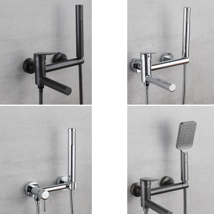 Lisslune | Lever Handle Bathtub Faucet Wall Mount Shower Hose Swivel Spout Bathtub Filling with Hand Shower