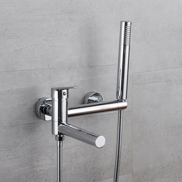 Lisslune | Lever Handle Bathtub Faucet Wall Mount Shower Hose Swivel Spout Bathtub Filling with Hand Shower