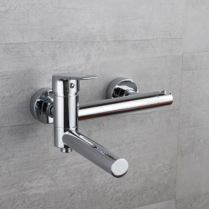 Lisslune | Lever Handle Bathtub Faucet Wall Mount Shower Hose Swivel Spout Bathtub Filling with Hand Shower