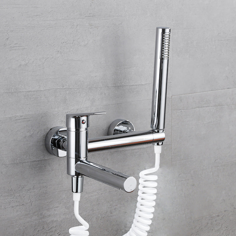 Lisslune | Lever Handle Bathtub Faucet Wall Mount Shower Hose Swivel Spout Bathtub Filling with Hand Shower