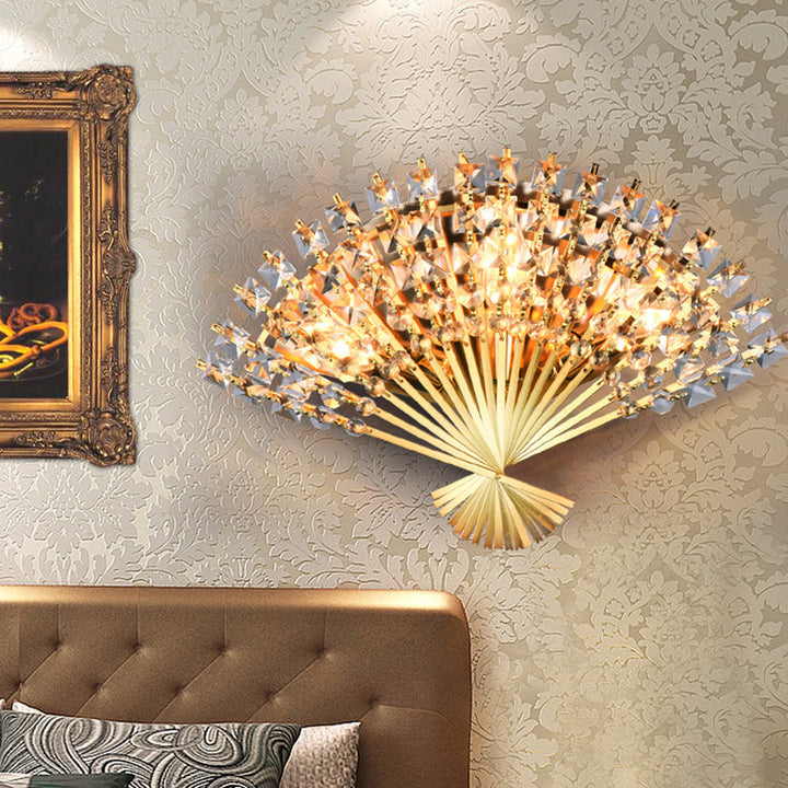Lisslune | Fan-Shape Wall Lamp Lighting Modern Metal 3-Head Gold Finish Wall Mount Lamp Fixture