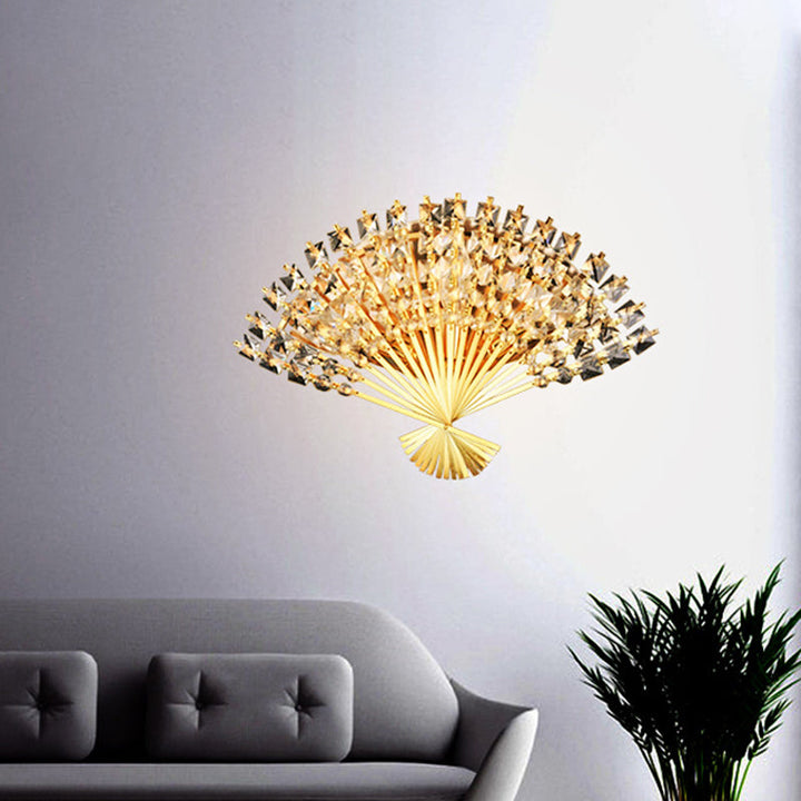 Lisslune | Fan-Shape Wall Lamp Lighting Modern Metal 3-Head Gold Finish Wall Mount Lamp Fixture