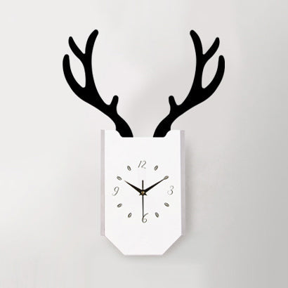 Skørter | Wooden Clock Shape Sconces Lighting with Deer Antlers Hall Foyer Rustic Animal LED Wall Lamp
