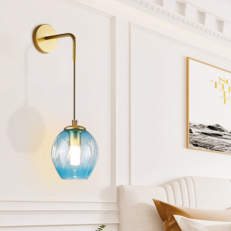 Skørter | Post Modern 1 Light Wall Lamp Golden Tulip Wall Lamp Sconces with Blue/Gray Crumpled Glass Shade