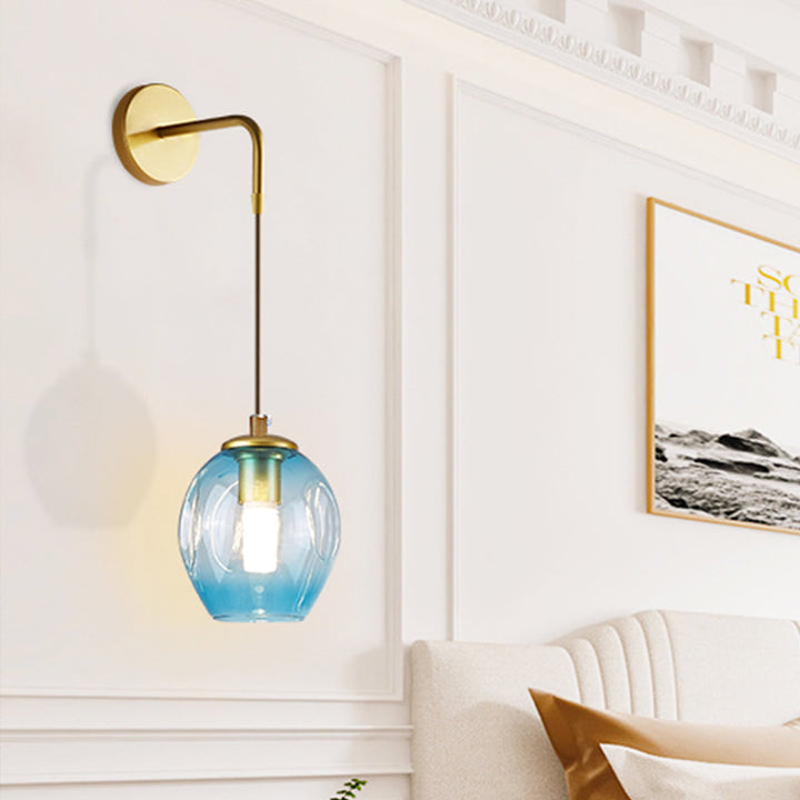 Skørter | Post Modern 1 Light Wall Lamp Golden Tulip Wall Lamp Sconces with Blue/Gray Crumpled Glass Shade