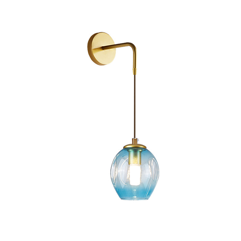 Skørter | Post Modern 1 Light Wall Lamp Golden Tulip Wall Lamp Sconces with Blue/Gray Crumpled Glass Shade