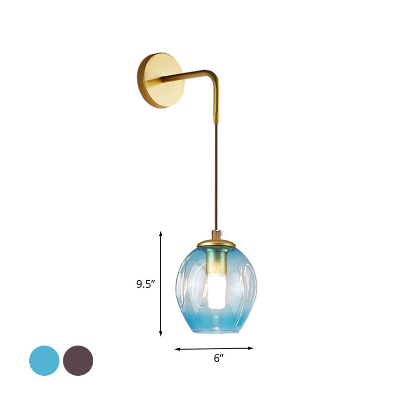Skørter | Post Modern 1 Light Wall Lamp Golden Tulip Wall Lamp Sconces with Blue/Gray Crumpled Glass Shade