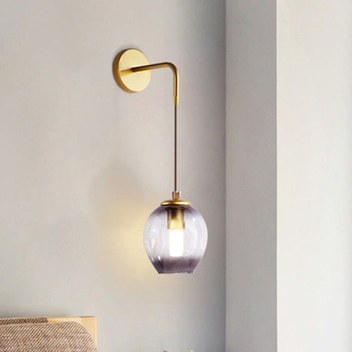 Skørter | Post Modern 1 Light Wall Lamp Golden Tulip Wall Lamp Sconces with Blue/Gray Crumpled Glass Shade