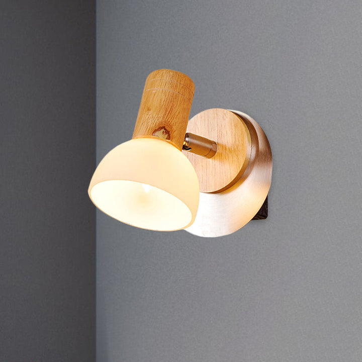 Lisslune | Wood Dome Wall Light Modern 1 Head Milk White Glass Wall Mounted Lamp