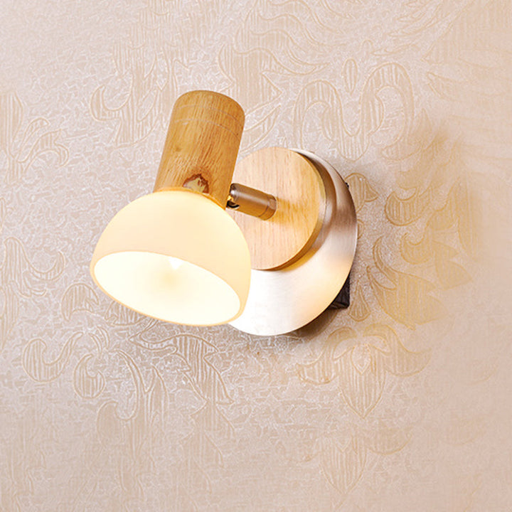 Lisslune | Wood Dome Wall Light Modern 1 Head Milk White Glass Wall Mounted Lamp