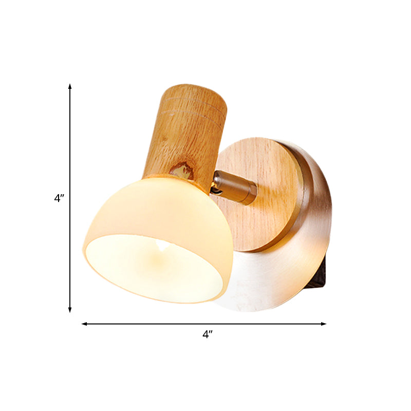 Lisslune | Wood Dome Wall Light Modern 1 Head Milk White Glass Wall Mounted Lamp