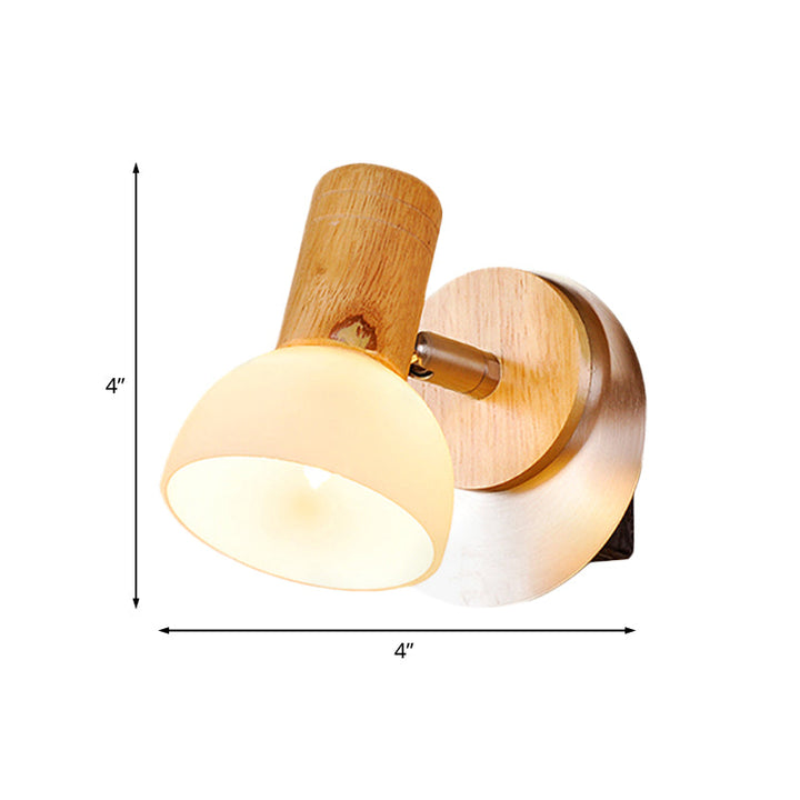 Lisslune | Wood Dome Wall Light Modern 1 Head Milk White Glass Wall Mounted Lamp