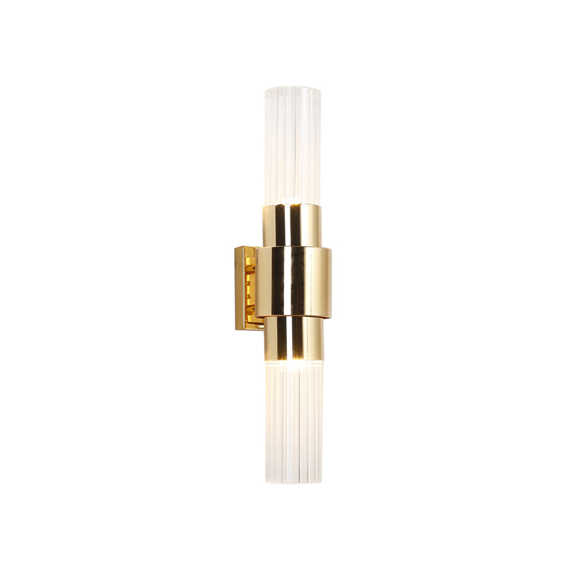 Lisslune | Gold Tubular Wall Light Sconce Post Modern 2 Heads Clear Glass Wall Mounted Lamp for Bathroom