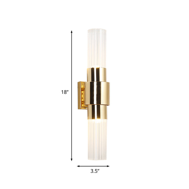 Lisslune | Gold Tubular Wall Light Sconce Post Modern 2 Heads Clear Glass Wall Mounted Lamp for Bathroom