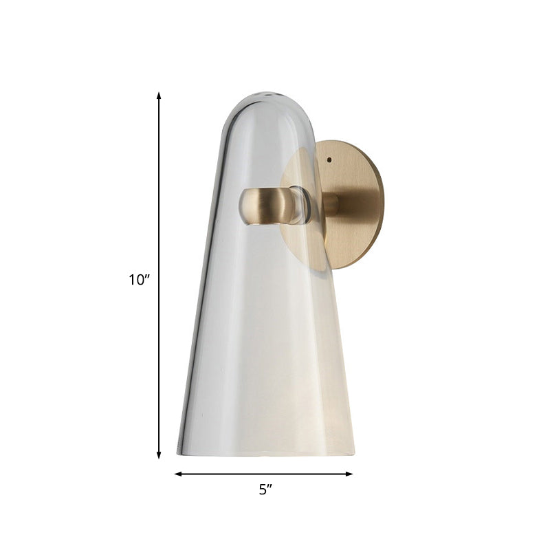 Lisslune | 1 Head Kitchen Kids Wall Mount Lighting Minimalist Gold Wall Light with Cone Clear Glass Shade
