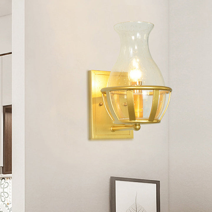 Lisslune | Vase Clear Glass Wall Light Postmodern 1 Light Gold Wall Mounted Lamp with Basket Base