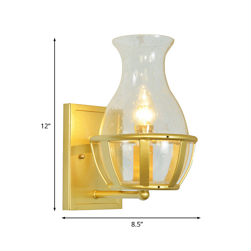 Lisslune | Vase Clear Glass Wall Light Postmodern 1 Light Gold Wall Mounted Lamp with Basket Base