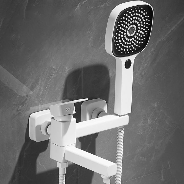 Lisslune | White Bath Water Faucet Trim Single Lever Handle Swivel Spout Wall Mounted Hand Shower Bathtub Filler