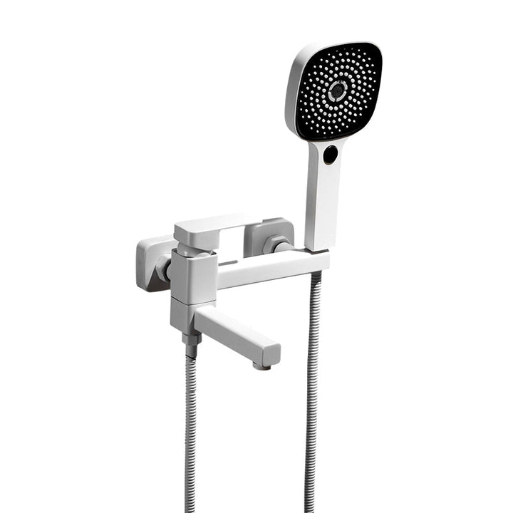 Lisslune | White Bath Water Faucet Trim Single Lever Handle Swivel Spout Wall Mounted Hand Shower Bathtub Filler
