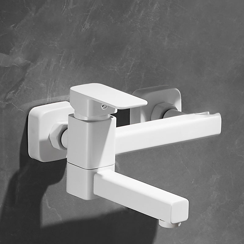 Lisslune | White Bath Water Faucet Trim Single Lever Handle Swivel Spout Wall Mounted Hand Shower Bathtub Filler