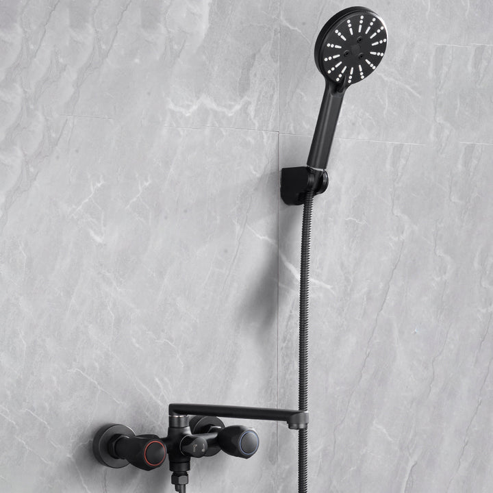 Lisslune | Modern Bathtub Faucet Trim Black Wall Mounted Swivel Spout with Hand Shower