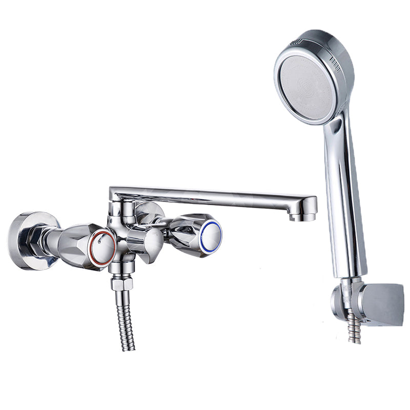 Lisslune | Contemporary Bathtub Faucet Trim Chrome Wall-Mounted Swivel Spout with Hand Shower