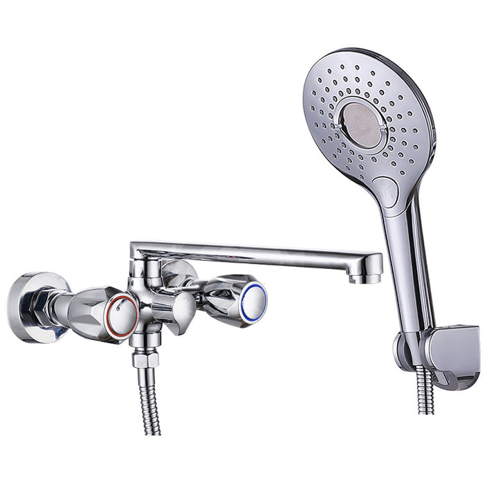 Lisslune | Contemporary Bathtub Faucet Trim Chrome Wall-Mounted Swivel Spout with Hand Shower