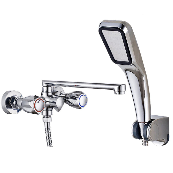 Lisslune | Contemporary Bathtub Faucet Trim Chrome Wall-Mounted Swivel Spout with Hand Shower