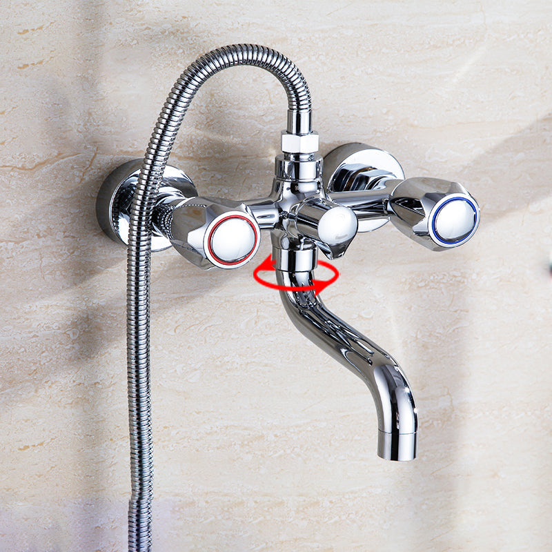 Lisslune | Chrome Bathroom Faucet Trim Wall-mounted Swing Faucet with Hand Shower