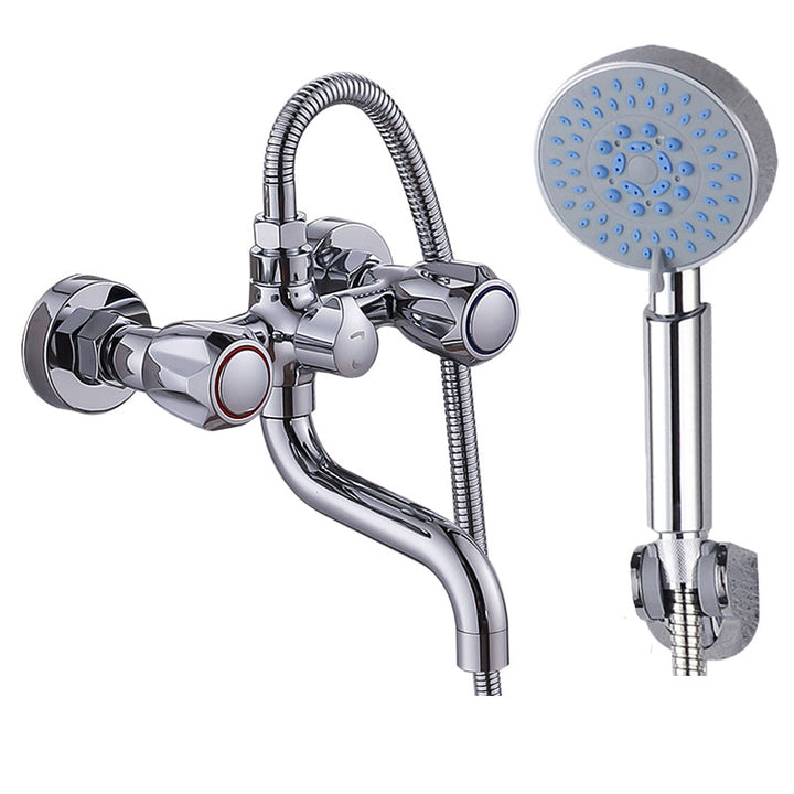 Lisslune | Chrome Bathroom Faucet Trim Wall-mounted Swing Faucet with Hand Shower