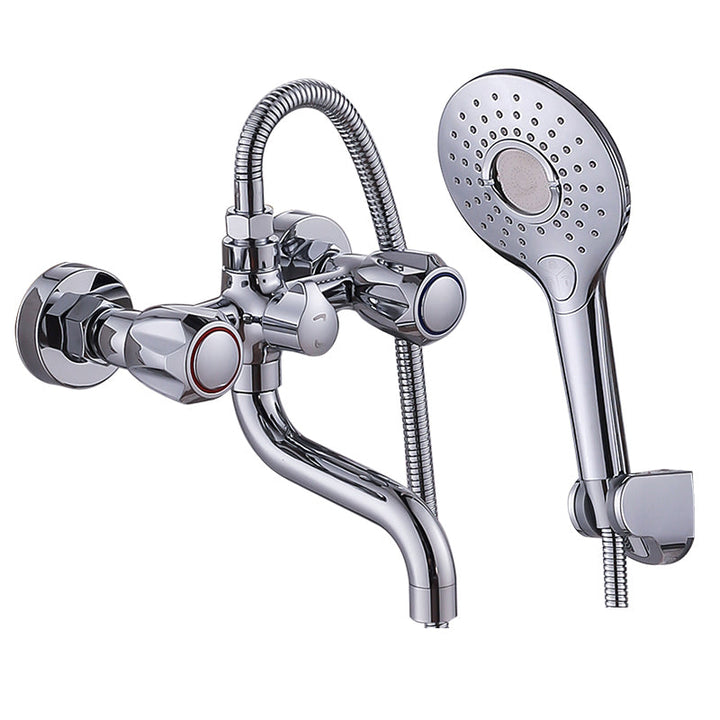 Lisslune | Chrome Bathroom Faucet Trim Wall-mounted Swing Faucet with Hand Shower