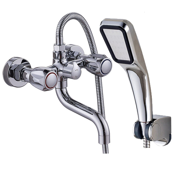 Lisslune | Chrome Bathroom Faucet Trim Wall-mounted Swing Faucet with Hand Shower