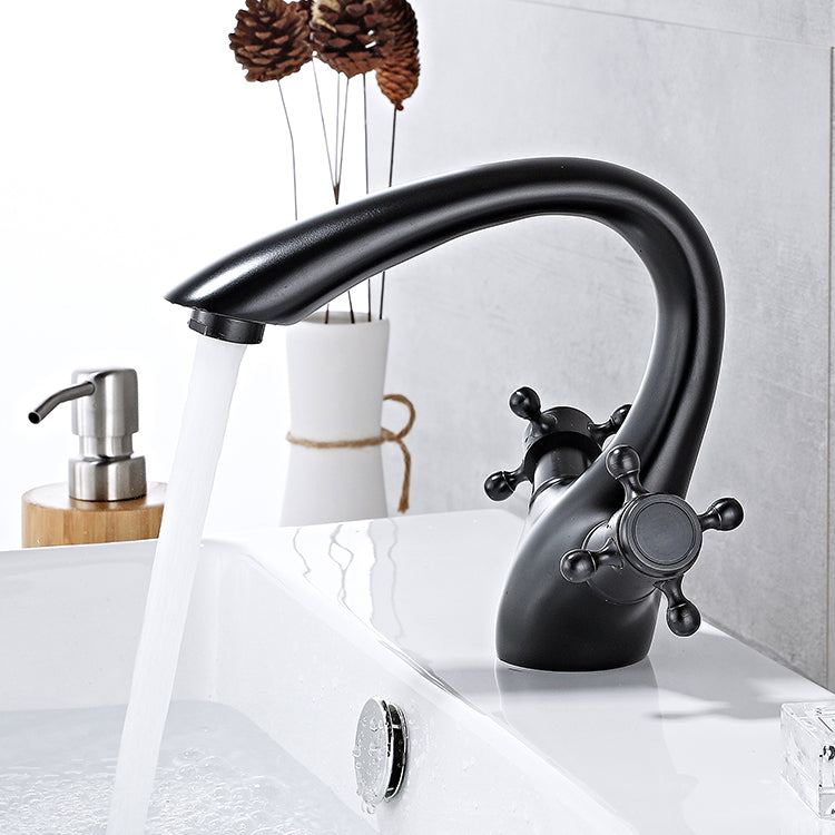 Lisslune | Bathroom Vessel Faucet Double Cross Handle Low Arc Industrial Sink Faucet