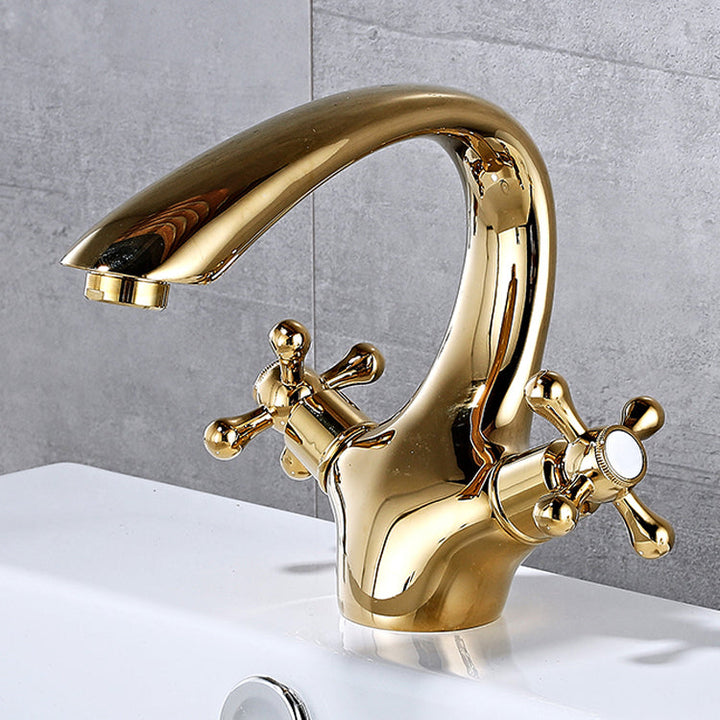 Lisslune | Bathroom Vessel Faucet Double Cross Handle Low Arc Industrial Sink Faucet