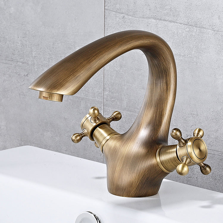 Lisslune | Bathroom Vessel Faucet Double Cross Handle Low Arc Industrial Sink Faucet