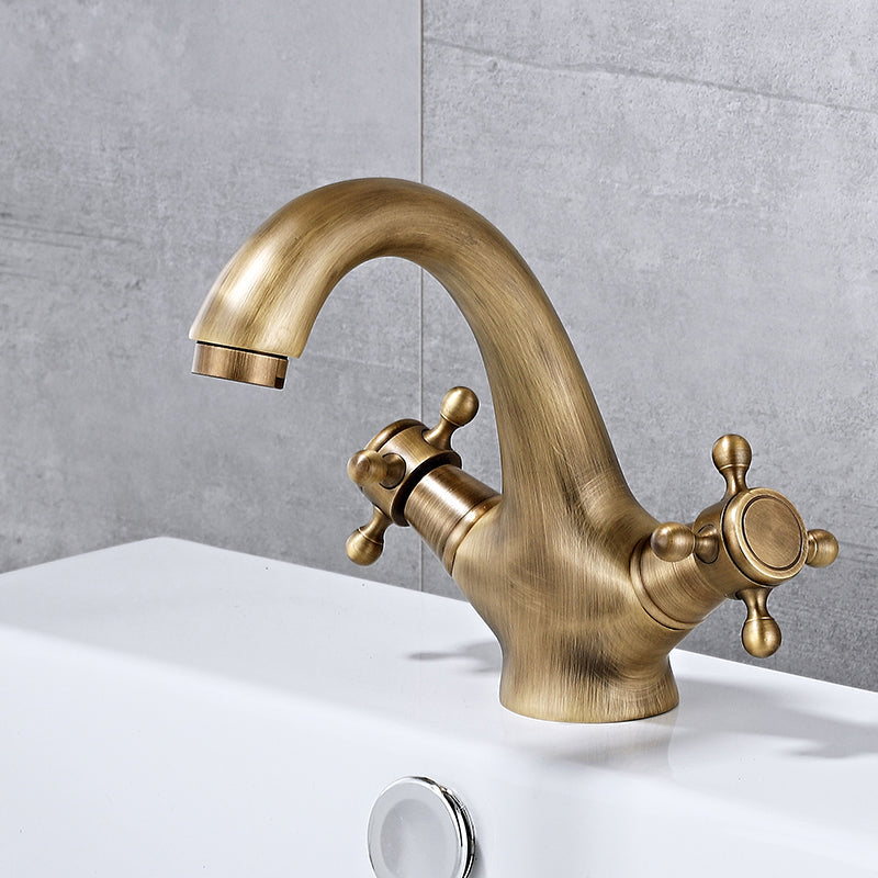 Lisslune | Bathroom Vessel Faucet Double Cross Handle Low Arc Industrial Sink Faucet