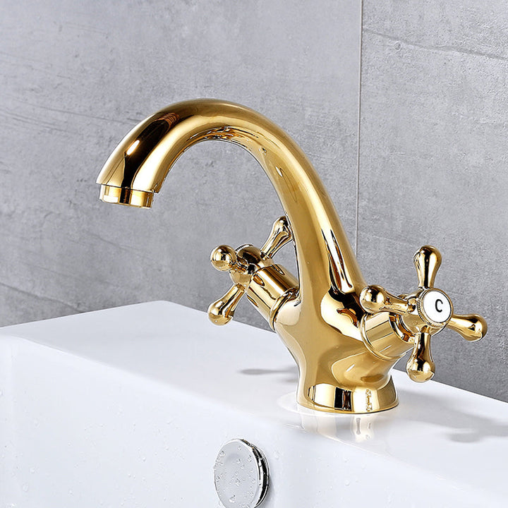 Lisslune | Bathroom Vessel Faucet Double Cross Handle Low Arc Industrial Sink Faucet