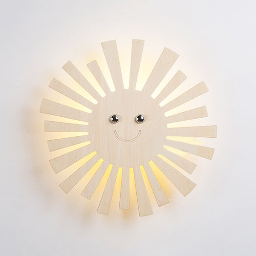 Skørter | Beautiful beige wall lamp with cartoon pattern, wood LED wall lamp for living room and children's room