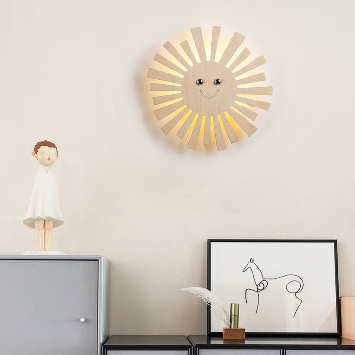 Skørter | Beautiful beige wall lamp with cartoon pattern, wood LED wall lamp for living room and children's room