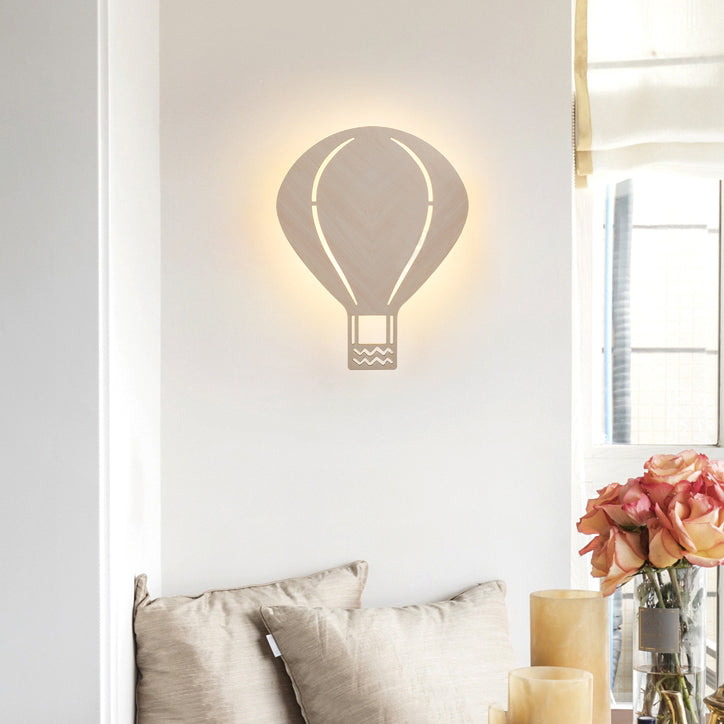 Skørter | Beautiful beige wall lamp with cartoon pattern, wood LED wall lamp for living room and children's room