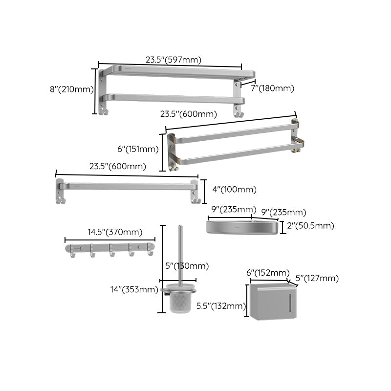 Lisslune | Minimalism Gray Bathroom Accessories Set Contemporary Style Aluminum Towel Holder