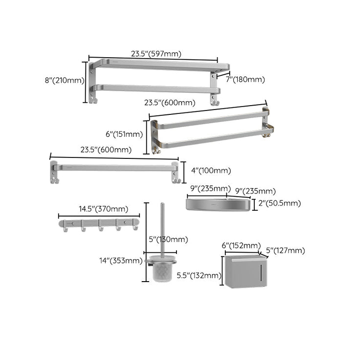 Lisslune | Minimalism Gray Bathroom Accessories Set Contemporary Style Aluminum Towel Holder