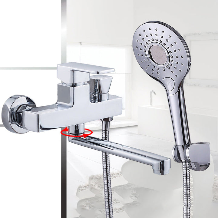 Lisslune | Chrome polished bathroom faucet wall-mounted with swivel spout and hand shower