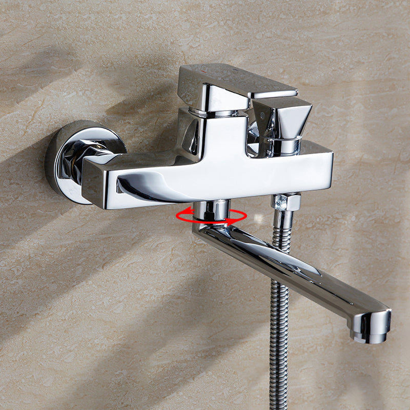 Lisslune | Chrome polished bathroom faucet wall-mounted with swivel spout and hand shower