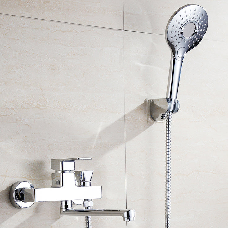 Lisslune | Chrome polished bathroom faucet wall-mounted with swivel spout and hand shower